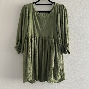 Free People Beach Dress XS Green Get Obsessed Babydoll Mini Long Balloon‎ Sleeve